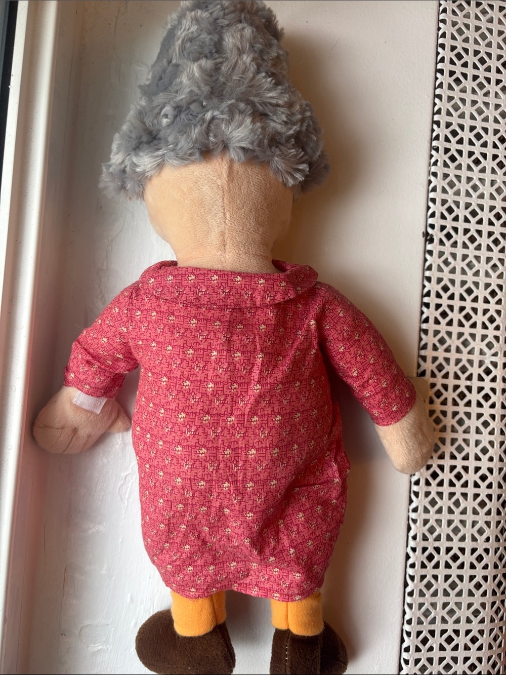 Plush Grandma Doll in Red Dress - Soft Stuffed Toy - Picture 3 of 5